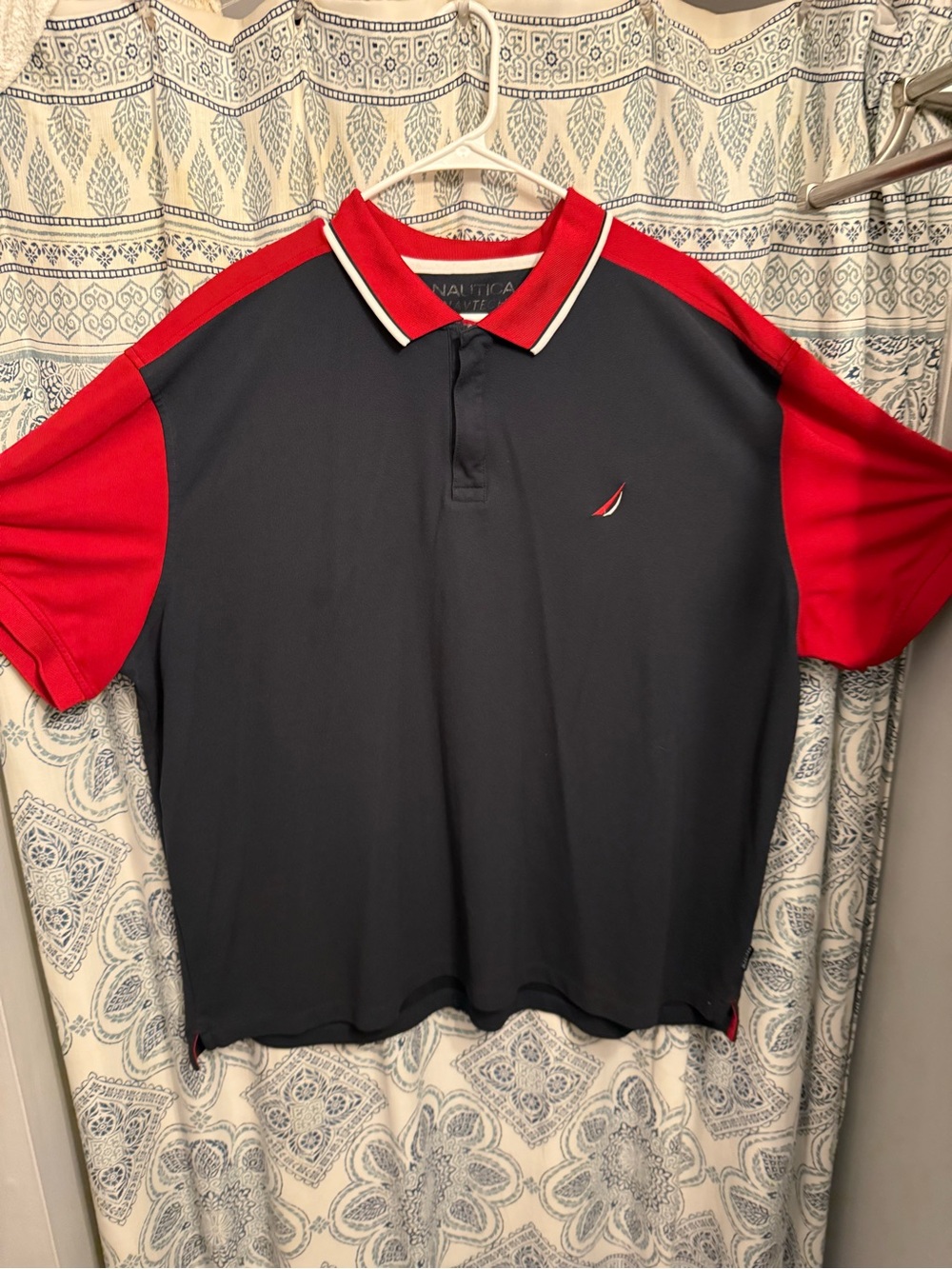 Nautica Navy Polo with Red Raglan Sleeves and White-Trim Collar